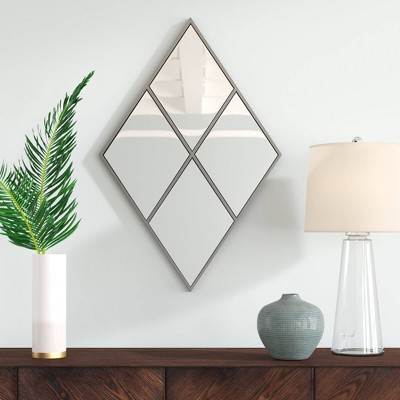 Antique Silver Diamond Windowpane Mirror 10.5"x16.5"