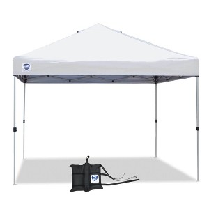 Z-Shade 10 x 10 Foot Straight Leg Outdoor Pop Up Canopy Tent with 3 Adjustable Heights and Z-Shade Heavy Duty Wrap Around Leg Weight Bags, White - 1 of 4