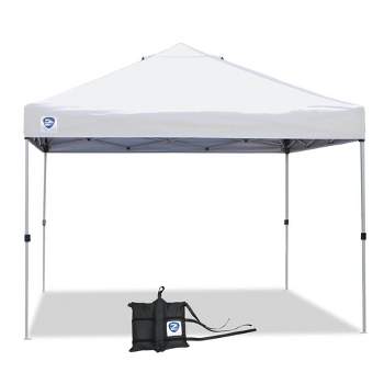 Z-Shade 10 x 10 Foot Straight Leg Outdoor Pop Up Canopy Tent with 3 Adjustable Heights and Z-Shade Heavy Duty Wrap Around Leg Weight Bags, White
