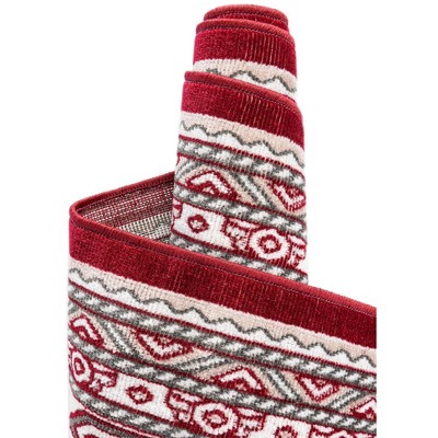 Red and Ivory Rectangular Synthetic Woven Area Rug