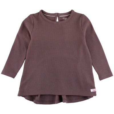 RuffleButts Little Girl Waffle Knit Long Sleeve Bow Back Top