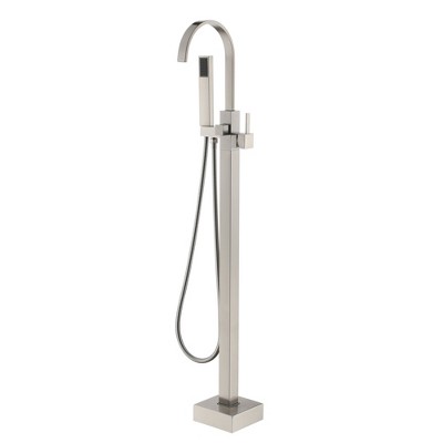 CASAINC Single-Handle Floor-Mounted Bathtub Faucet High Flow Bathroom Tub Filler with Hand Shower, Brushed Nickel