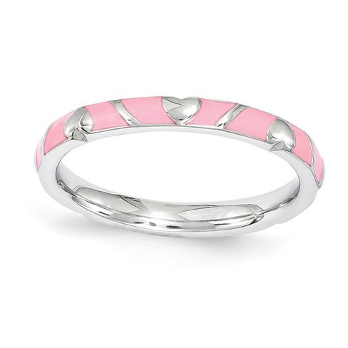 Black Bow Jewelry 2.5mm Sterling Silver Stackable Expressions Pink Enamel Heart Band - image 1 of 4