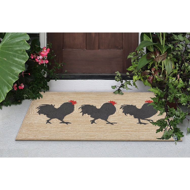 2'x5' Roosters Indoor/Outdoor Mat Neutral - Lush Decor: Low Pile, Fade ...