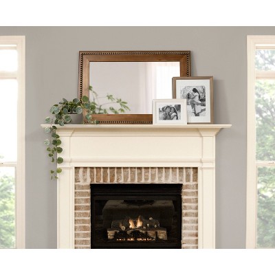 Rustic Brown Rectangular Wood Vanity Mirror with Beaded Edge