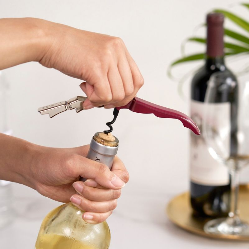 True TrueTap Double Hinged Waiter’s Corkscrew, Burgundy Wine Bottle Opener with Foil Cutter, Wine Key, 2 of 6