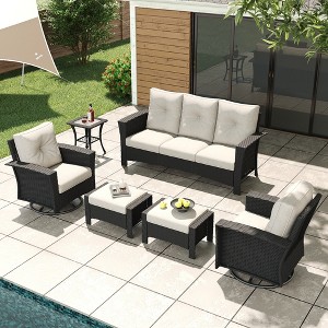 LayinSun Wicker Patio Furniture Set with Fire Pit Table, Classis Outdoor Conversation 360 Degree Swivel Chairs Set with Coffee Table - 1 of 4
