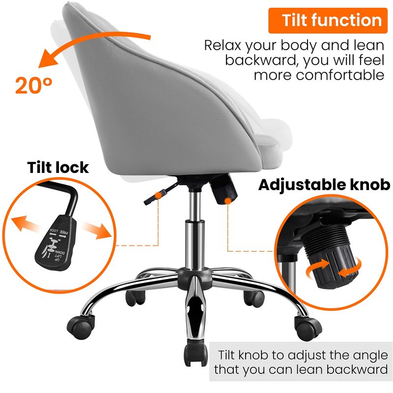 Yaheetech Velvet Desk Chair for Home Office, Soft Height Adjustable 360° Swivel Computer Chair, 5 of 8