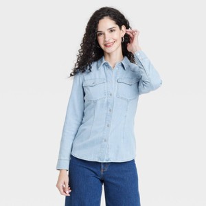 Women's Slim Fit Long Sleeve Denim Western Shirt - Universal Thread™ - 1 of 3