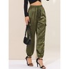 INSPIRE CHIC Women's Satin Drawstring Elastic High Waist Shiny Silky Cargo Pants - 2 of 4