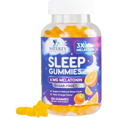 Melatonin Sleep Gummies Sugar Free, 6 mg Natural Melatonin Sleep Adults, Extra Strength Sleep Gummy Supplements - 120 Gummies By Nature's Nutrition