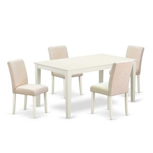 Rectangle Dining Set 5Pc Table & Chairs - Linen White Legs, Beige Fabric - Tuscan Style - 1 of 4
