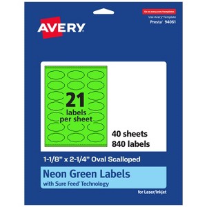 Avery Neon Green Paper Labels, 1-1/8" x 2-1/4" Oval Scalloped - 1 of 4