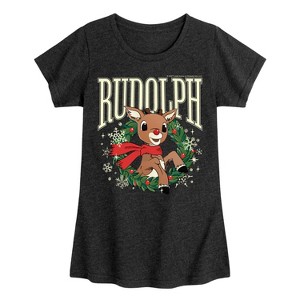 Girls' - Rudolph - Rudolph Wreath Collegiate Fitted Short Sleeve Graphic T-Shirt - 1 of 4