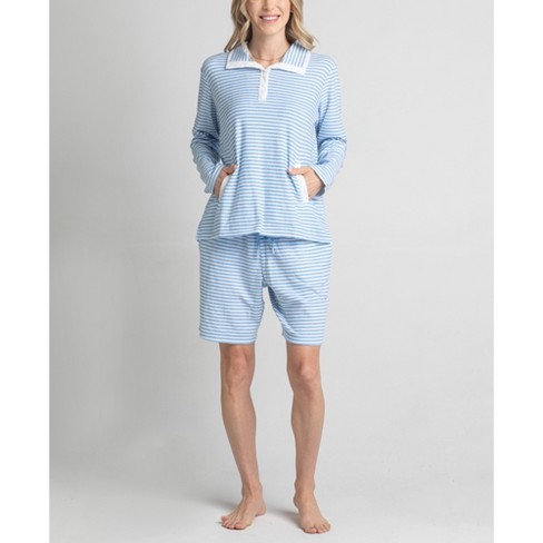 Hanes Lounging by the Bay 3 Piece PJ Set, Medium Blue, L