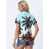 Allegra K Women's Hawaiian Floral Leaves Printed Short Sleeve Button Down Vintage Shirt - 3 of 4