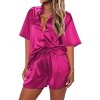 Ekouaer Pajamas for Women Silk Satin Pjs Soft Sleepwear Short Sleeve Button Down Pjs Top and Shorts 2 Piece Lounge Set - 3 of 4