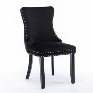 Dolonm Velvet Wingback Dining Chairs, Set of 2-Mid-Century Upholstered with Nailhead Trim & Solid Wood Legs, High Back Support,Black - 1 of 4