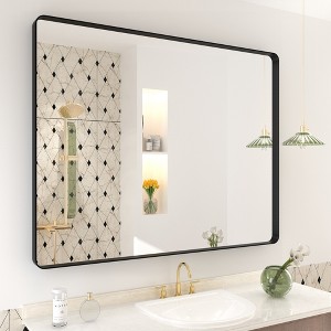 Apmir 32 in. W x 40 in. H Rectangular Aluminum Alloy Framed and Tempered Glass Wall Mirror in Matte Black - 1 of 4