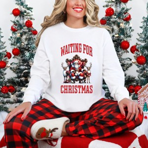 Simply Sage Market Waiting For Christmas Vintage Garment Dyed Long Sleeve - L - White - 1 of 4
