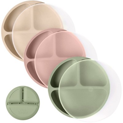 WeeSprout Silicone Plates with Lids for Babies & Toddlers (3 Pack) 100% Food-Grade Dishes for Self Feeding