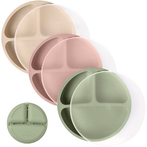 WeeSprout Silicone Plates with Lids for Babies & Toddlers (3 Pack) 100% Food-Grade Dishes for Self Feeding - 1 of 4