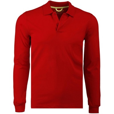 Marquis Men's Red Slim Fit Long Sleeve Jersey Polo Shirt, Size - Large ...