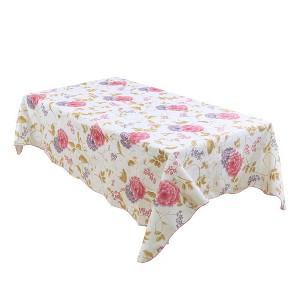 PiccoCasa Square Vinyl Water Oil Resistant Printed Tablecloths Pink Purple Flower 53"x53" - 1 of 3