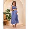 Women's Maternity Summer Casual Smocked Spaghetti Strap Boho Dress Square Neck Sleeveless Maxi Dress Baby Shower Photoshoot - 3 of 4