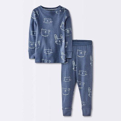 Toddler 2pc Long Sleeve Animals Snug Fit Cotton Pajama Set - Cloud Island™ Blue 12M