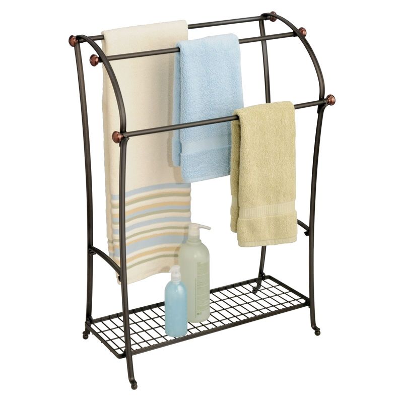mDesign Large 3-Tier Standing Metal Bathroom Towel Holder Stand, 1 of 7