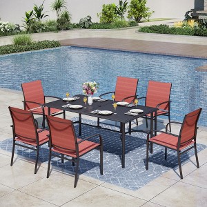 Captiva Designs 7pc Patio Dining Rectangle Steel Table with C-shaped Cross Bracket & Sling Fixed Chairs - 1 of 4
