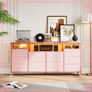 63" Fabric Dresser with 10 Drawers, TV Stand, Built-in USB Ports & LED Lights, Multi-Functional Storage for 75" TVs - 1 of 4