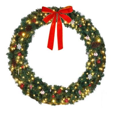 FURNIinspire Decorative Holiday Scene Props Christmas Wreath Door 600 Branches Pvc Bow Decoration Garland Decoration, Green, 7"*60"*60"