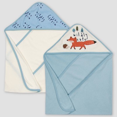 Gerber Baby Boys' 2pk Fox Terry Hooded Bath Towel - Off-White/Blue