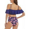 Womens Two Piece Swimsuits Ruffle Floral Off Shoulder Flounce Crop Top with High Waist Swim Bottom Spaghetti Strap Bathing Suits - 2 of 4