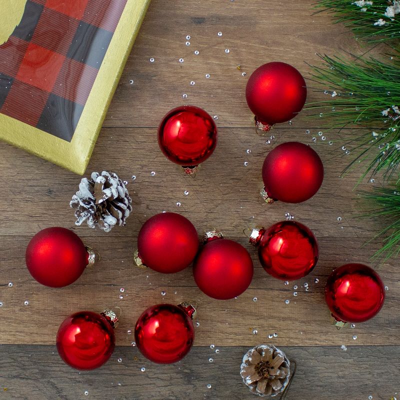 Northlight 10ct Red 2-Finish Glass Christmas Ball Ornaments 1.75" (45mm), 2 of 5