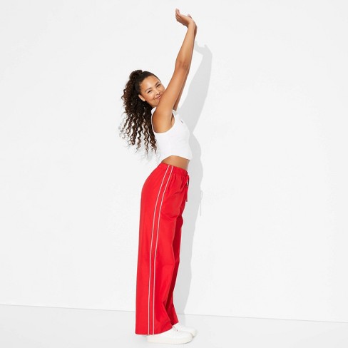 Women s Game Day Mid rise Wide Leg Track Pants Wild Fable Red L Target