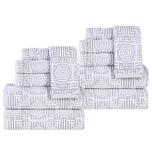 Cotton Modern Geometric Jacquard Soft Highly-Absorbent Assorted 12 Piece Bathroom Towel Set by Blue Nile Mills - 1 of 4