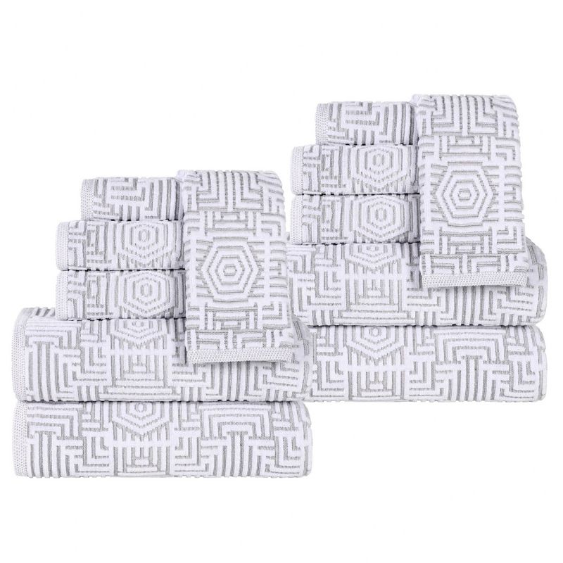 Cotton Modern Geometric Jacquard Soft Highly-Absorbent Assorted 12 Piece Bathroom Towel Set by Blue Nile Mills, 1 of 10