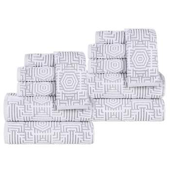 Cotton Modern Geometric Jacquard Soft Highly-Absorbent Assorted 12 Piece Bathroom Towel Set by Blue Nile Mills