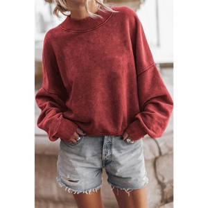 I AM A FASHION JUNKY Brown Plain Drop Shoulder Crew Neck Pullover Sweatshirt - 1 of 4