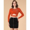 Allegra K Women's Glitter Long Sleeve Cut Out Twist Front Slim Fitted Crop Top - 4 of 4