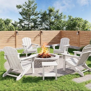 coucheta Folding Adirondack Chairs Set of 4 with 2 Side Table, HDPE Outdoor Chairs with Wood Texture, Weather Resistant for  Deck, Patio, Pool, White - 1 of 4