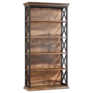 Resenkos Bookshelf, Bookcase Standing Shelf Unts,6-Tier Bookshelf, 70.87" Etagere Metal and Wood Bookcase for Home Office,Brown - 1 of 4