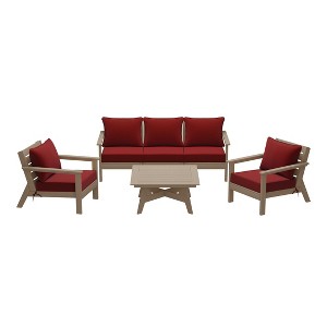 WestinTrends Avalon Outdoor 6-Piece Modular Sectional Patio Furniture Sofa Set, Weathered Wood/Red - 1 of 4