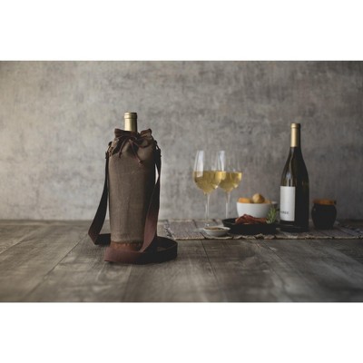 Khaki Green Waxed Canvas Insulated Wine Tote Bag