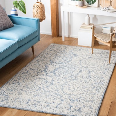 Blue and Ivory Hand-Tufted Wool Floral Area Rug, 3' x 5'