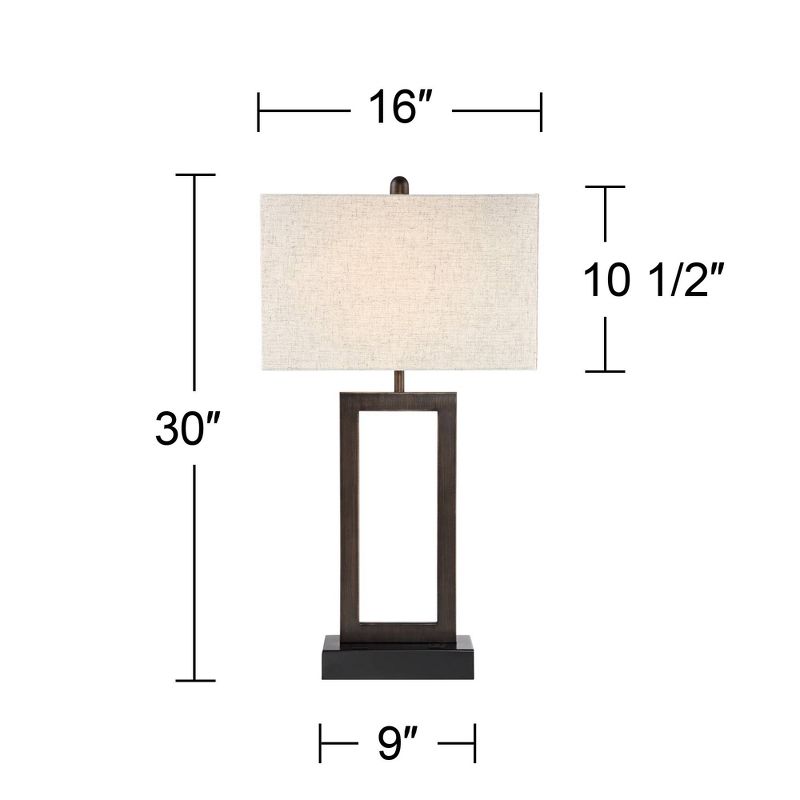 360 Lighting Todd Modern Table Lamp 30" Tall Bronze Rectangular with USB and AC Power Outlet in Base Oatmeal Fabric Shade for Living Room Office House, 5 of 11