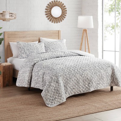VCNY 3pc King Tufted Boho Abstract Floral Reversible Quilt Set Gray — фото 2